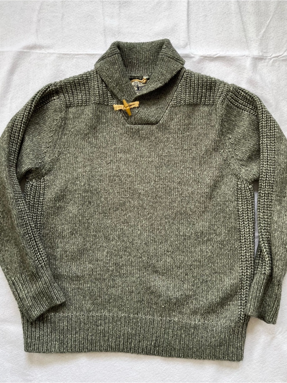 Schott NYC Men's Gray Shawl V-Neck Toggle Sweater with Wood Accent XL